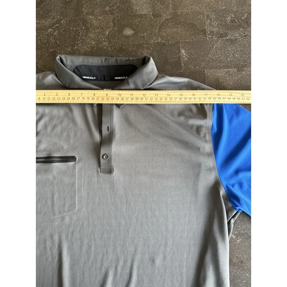 Nike Golf Tour Performance Dri-FIT Polo Shirt Gray Blue Mens Large Zipper Pocket